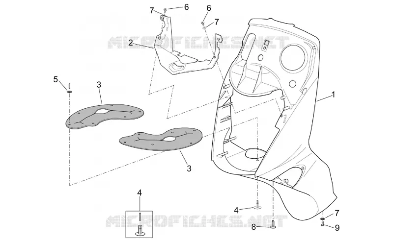 Carrosserie av. - Tablier avant Aprilia APRILIA-SCOOTER 250 LEONARDO 1999  Leonardo (engine Yamaha)