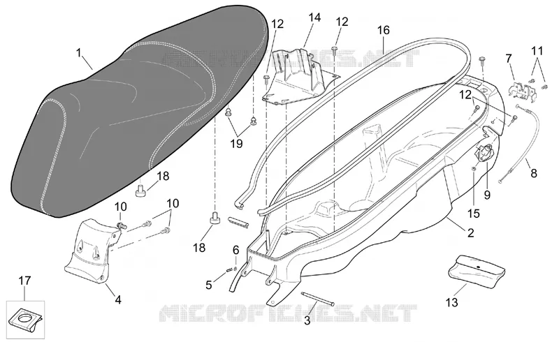 Selle et compart.p-casque Aprilia APRILIA-SCOOTER 250 LEONARDO 2004  Leonardo (engine Minarelli)
