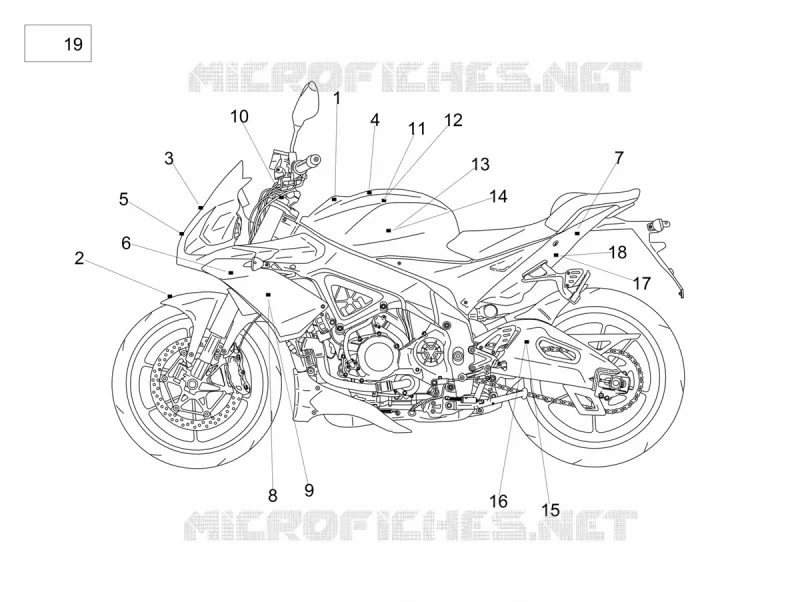 Plaquettes et decalcomanies Aprilia APRILIA-MOTORCYCLES 1100 TUONO 2019  Tuono V4 1100 RR Euro 4 ABS