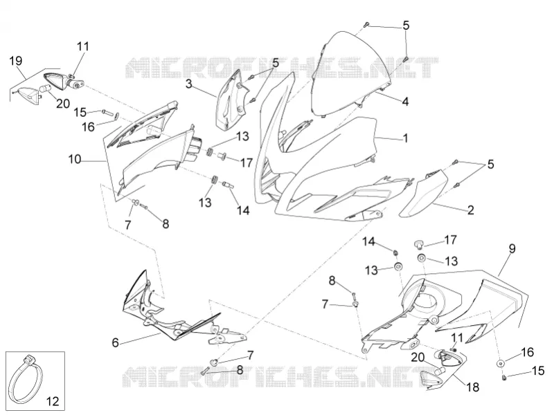 Carrosserie av. I Aprilia APRILIA-MOTORCYCLES 1100 TUONO 2020  Tuono V4 1100 RR Euro 4 ABS