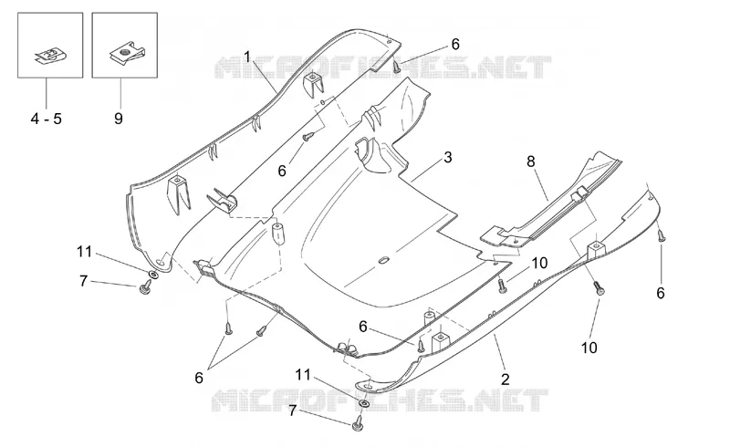 Carros. cent. - Sous-rep-pieds Aprilia APRILIA-SCOOTER 125 MOJITO 2001  Mojito
