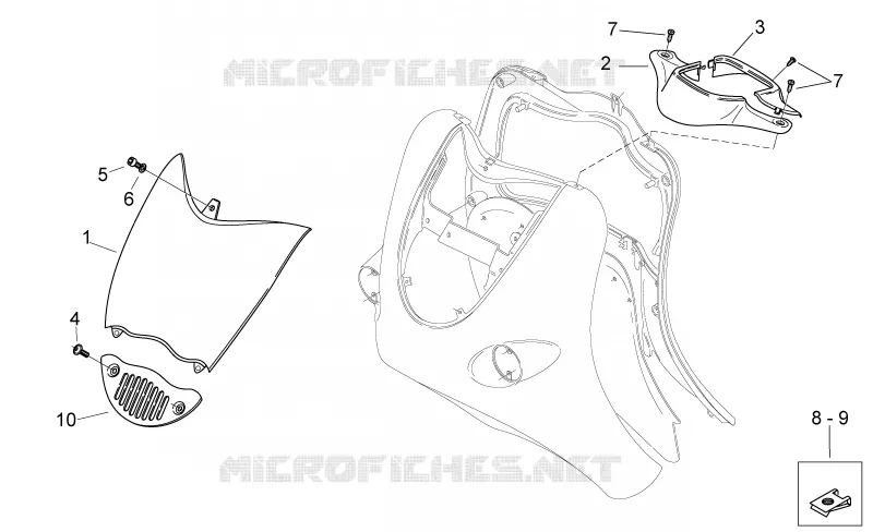 Carrosserie av. - Coffre Aprilia APRILIA-SCOOTER 125 MOJITO 2008  Mojito E3