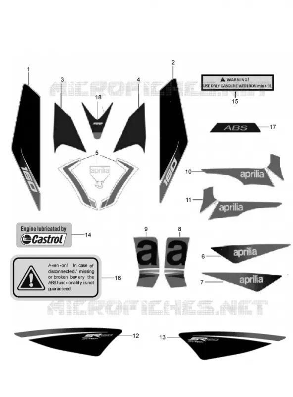 AUTOCOLLANTS - ETIQUETTES Aprilia APRILIA-SCOOTER 160 SR 2020  SR Motard 160 ABS BSVI CKD