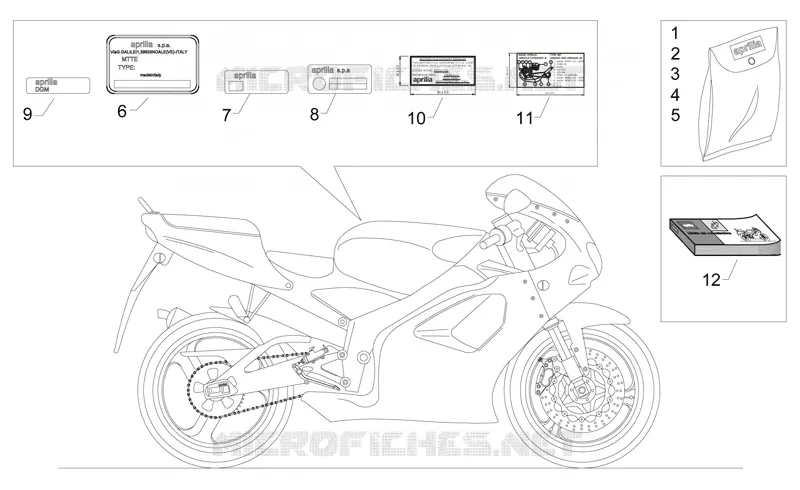 Plaquettes et decalcomanies Aprilia APRILIA-MOTORCYCLES 125 RS 1997  RS 125 (engine 122cc)