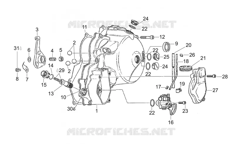 Couvercle embray.-Pompe huile Aprilia APRILIA-MOTORCYCLES 125 RS 1998  RS 125 (engine 123cc)