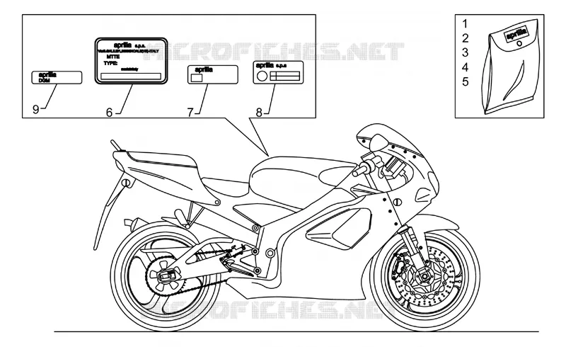 Plaquettes et decalcomanies Aprilia APRILIA-MOTORCYCLES 125 RS 1997  RS 125 (engine 123cc)