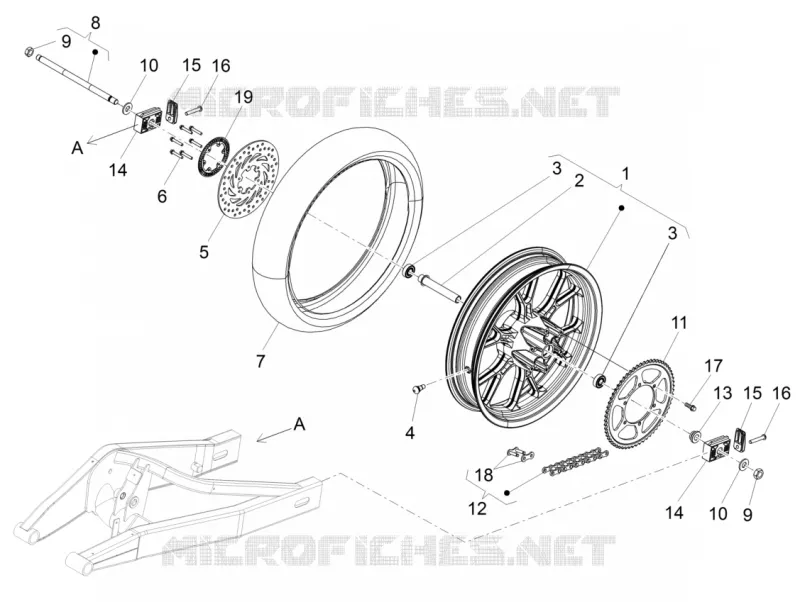 Roue arrière Aprilia APRILIA-MOTORCYCLES 125 RS 2017  RS 125 4T E4 ABS