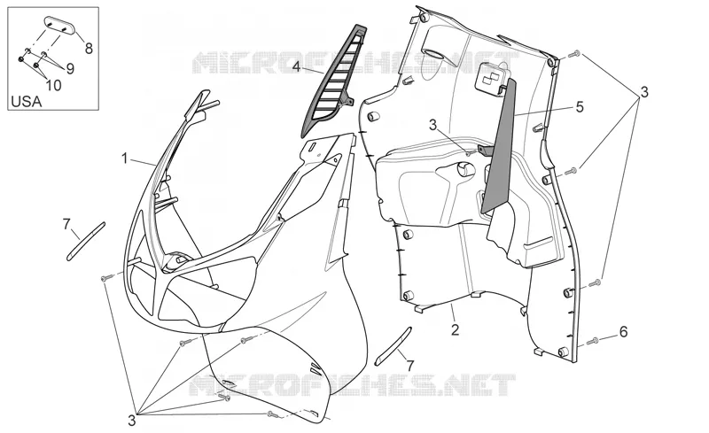 Carrosserie av. - Tablier interne Aprilia APRILIA-SCOOTER 250 SPORT-CITY 2007  Sport City E3