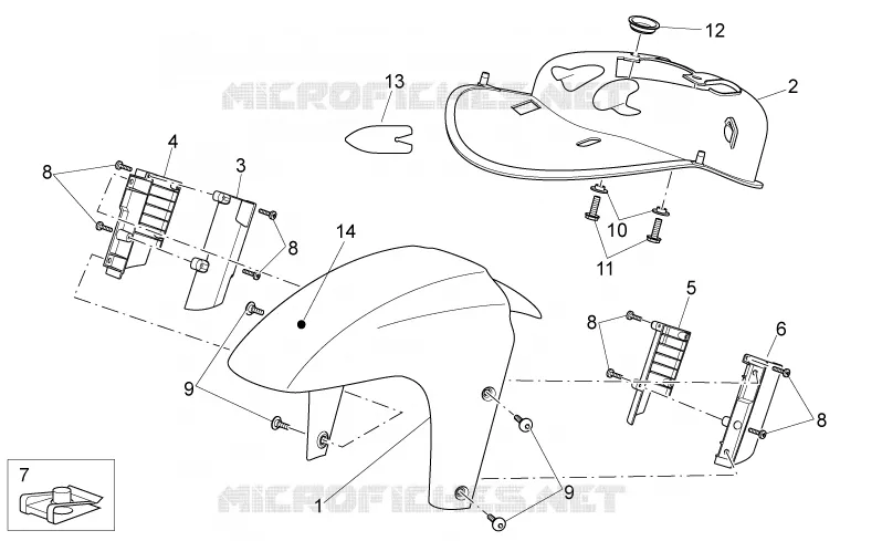 Carrosserie av. - Garde-boue AV Aprilia APRILIA-SCOOTER 200 SPORT-CITY 2010  Sport City Cube carb E3