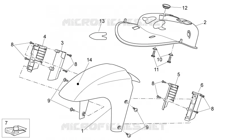 Carrosserie av. - Garde-boue AV Aprilia APRILIA-SCOOTER 250 SPORT-CITY 2011  Sport City Cube IE E3