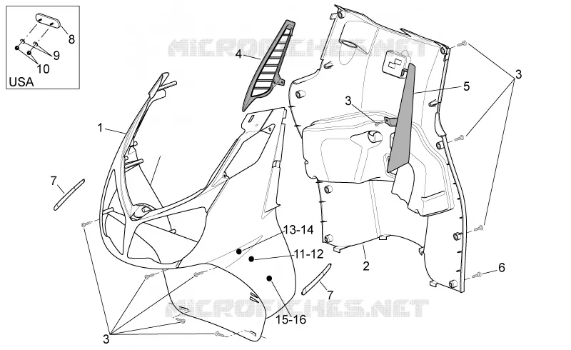 Carrosserie av. - Tablier interne Aprilia APRILIA-SCOOTER 250 SPORT-CITY 2009  Sport City Cube IE E3