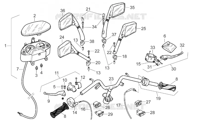 Guidon - Commandes Aprilia APRILIA-SCOOTER 50 SR 1996  SR AIR (Horizontal cylinder)