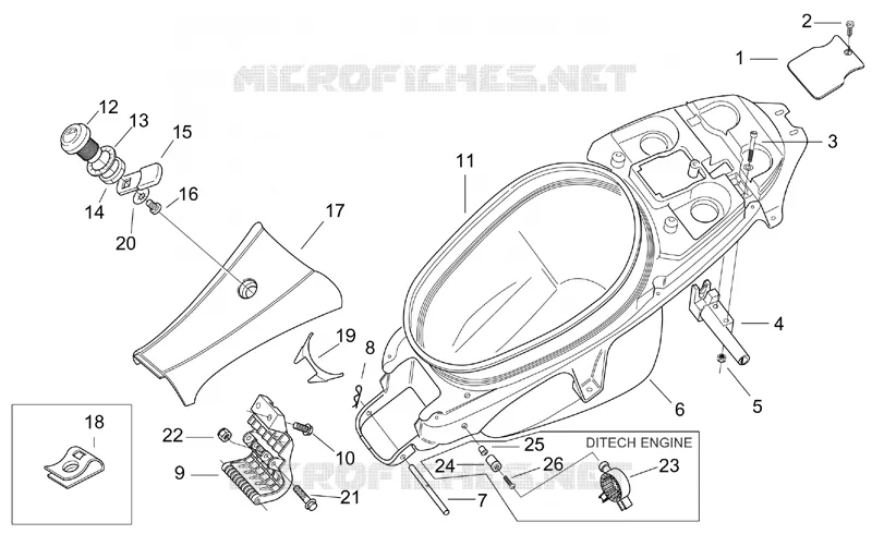 Carrosserie posterieure II Aprilia APRILIA-SCOOTER 50 SR 2004  SR H2O (Ditech+Carb.)