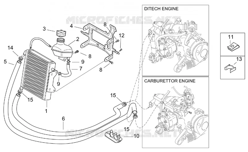 Installation refroidissement Aprilia APRILIA-SCOOTER 50 SR 2000  SR H2O (Ditech+Carb.)