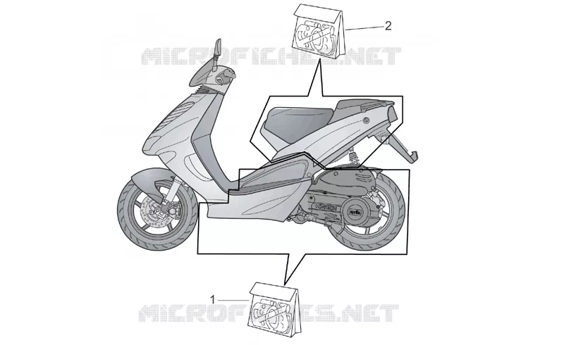 Carrosserie centrale et arriére décalco Aprilia APRILIA-SCOOTER 50 SR 2008  SR H2O (IE+Carb.)