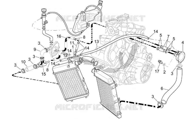 Installation refroidissement Aprilia APRILIA-MOTORCYCLES 1000 TUONO 2003  RSV 1000 Tuono